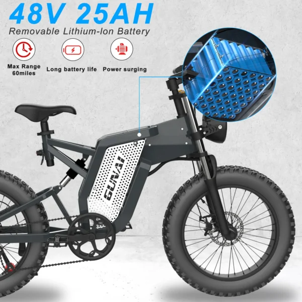 GUNAI MX25 1000W 48V 25Ah 50km/h 50-60km 20" elektriline maastikuratas - Image 3