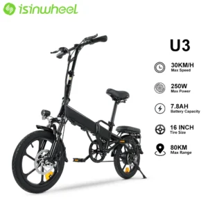 isinwheel U3, mudel U3, 250W, 36V, 7.8Ah, 30km/h, >60km, 16" elektriline jalgratas