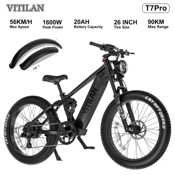 VITILAN T7Pro 1600W 52V 20Ah 56km/h 80km 26" elektriline maastikuratas