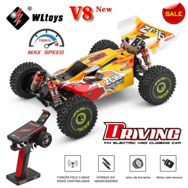 WLtoys WL-144010 V8 1:14 75Km/h 4WD RC drift auto kõrge kiirus off-road mänguasi