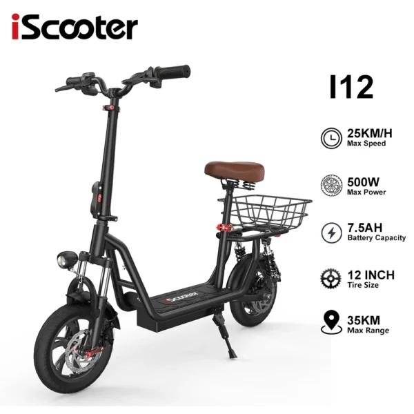 iScooter i12, i12, 500W, 36V, 7.5Ah, 25km/h, 30-35km, 12" elektriline tõukeratas