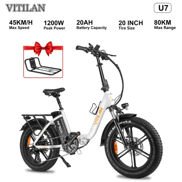 vitilan u7, VITILAN U7, 1200W, 48V, 20Ah, 45km/h, 80km, 20" elektriline maastikuratas