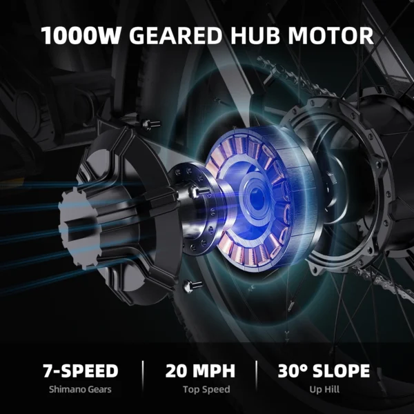 GUNAI-Y, GUNAI-Y, 1000W, 48V, 18Ah, 60KM/H, 50-90km, 20" elektriline maastikuratas - Image 4